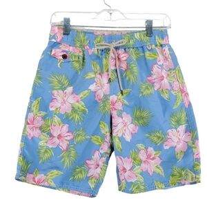 Polo Ralph Lauren Swim Trunks Shorts Mens S Green Blue Floral Lined (26x8.5)